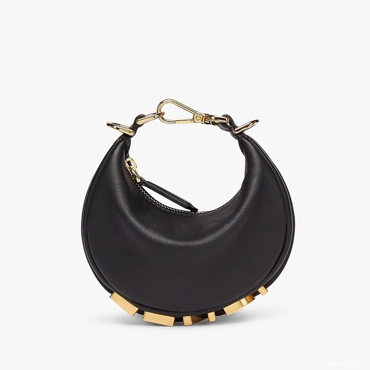 Cheap HOT Black Leather Fendigraphy Fendi Nano Bag In Calf Hobo 0729